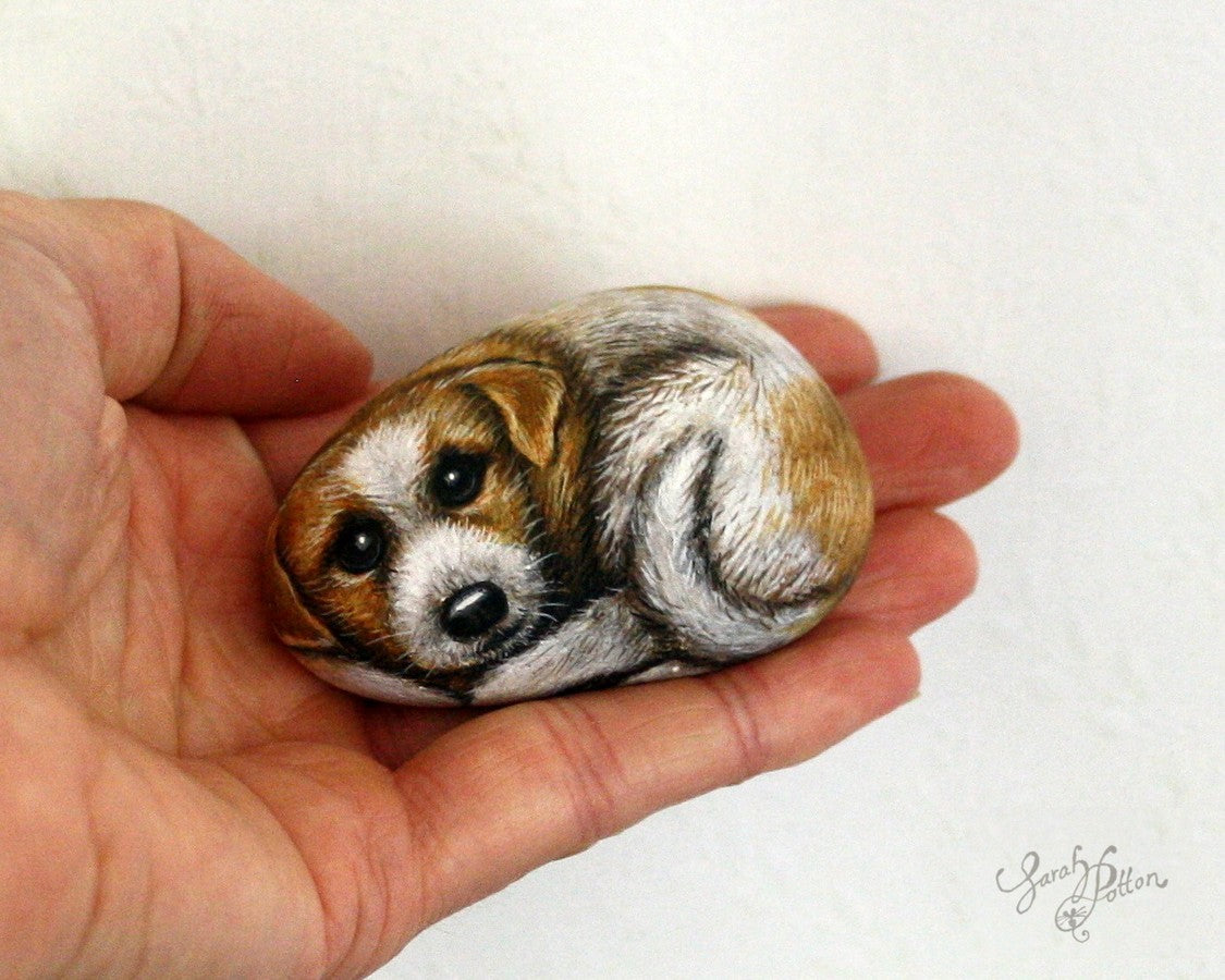 fawn jack russell terrier painted rock art