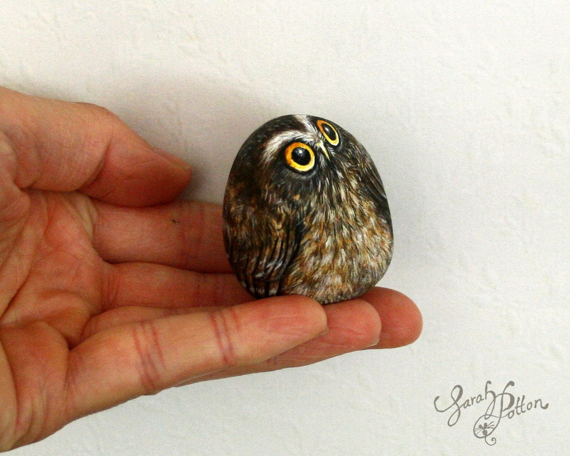 owl painted rock for sale