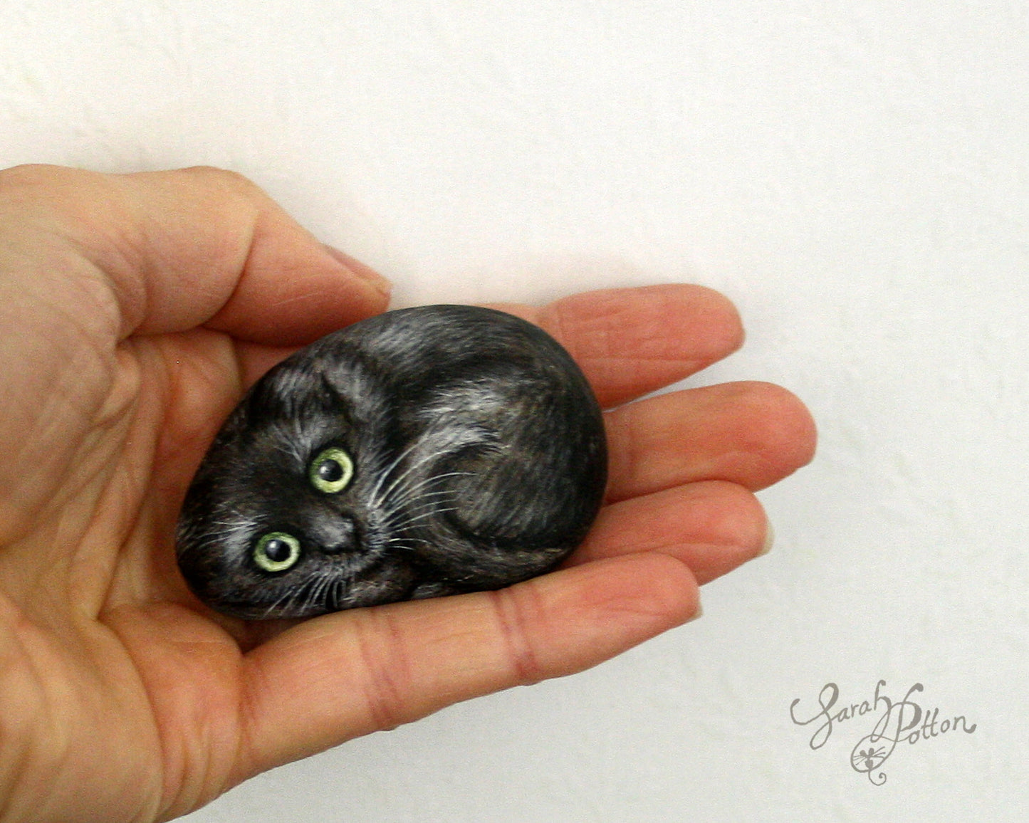 Painted Stone Cats - Grey Fluffy, Black & Siamese