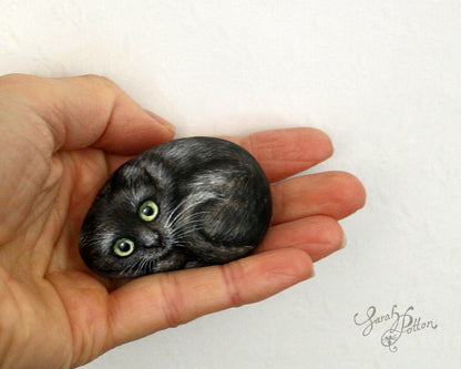 Painted Stone Cats - Grey Fluffy, Black & Siamese