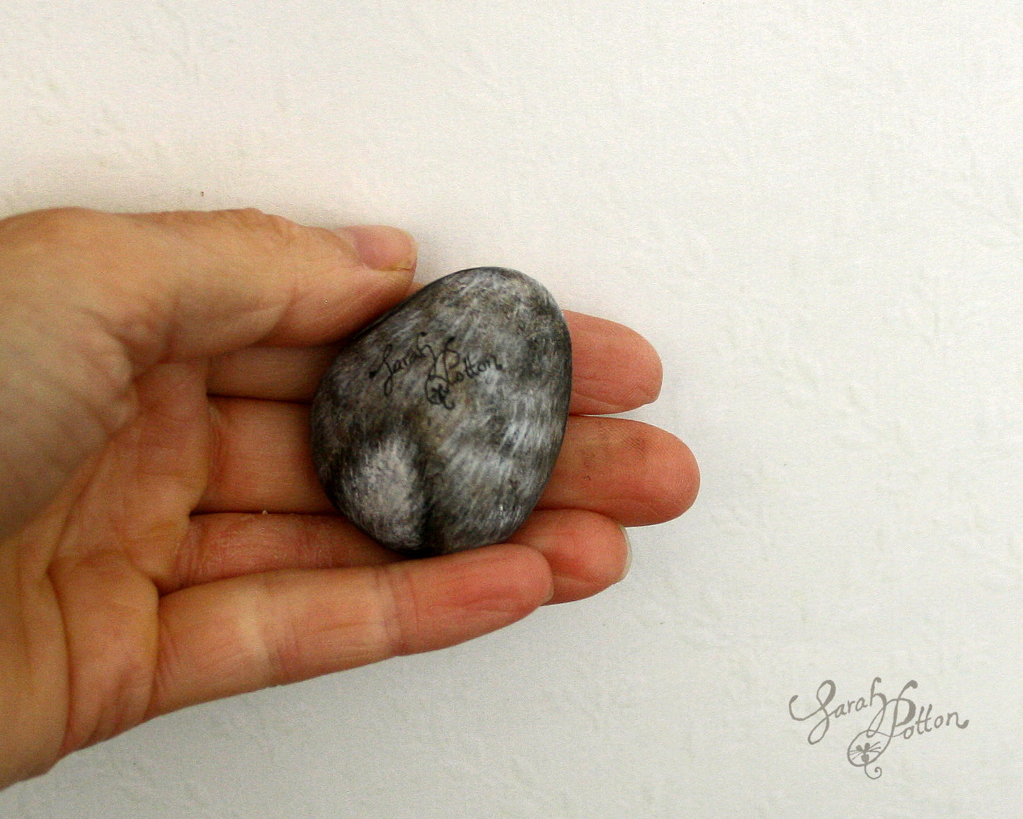 Painted Stone - Grey Mini Lop Sleeping Bunny