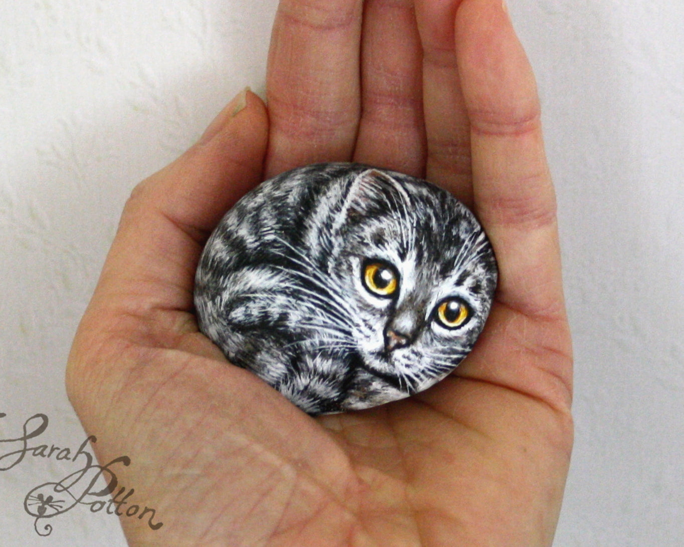 Painted Rock Tabby Cat - Animal Art