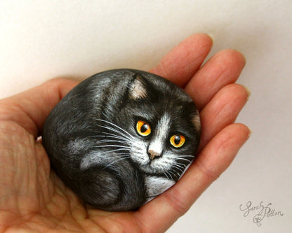 Black & White Cat Painted Rock