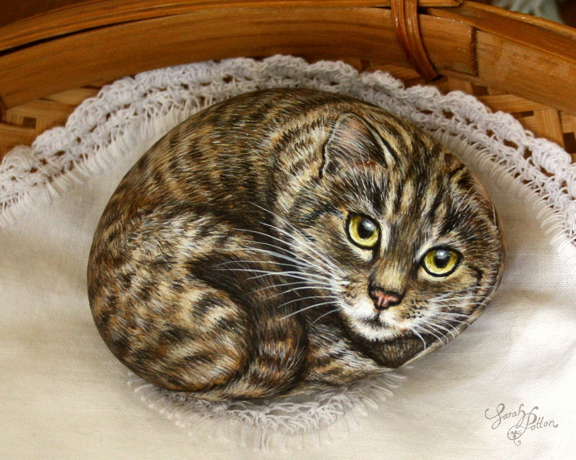 pet portrait - custom tabby cat stone
