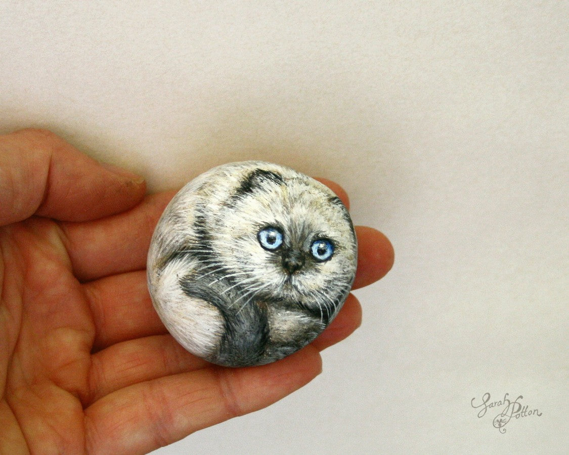 persian kitten painted stone - animal ornament
