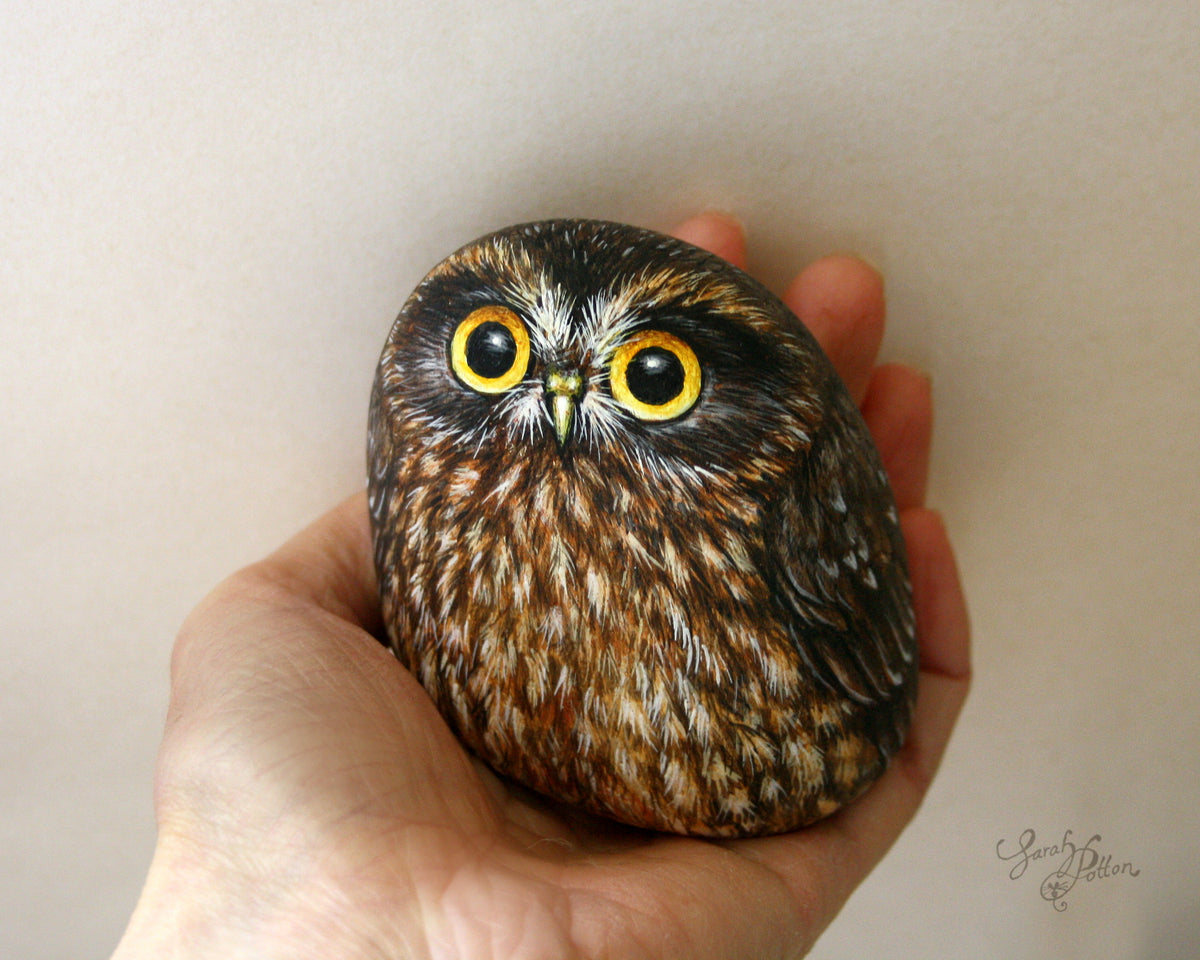 Art Ruru Rocks NZ Ruru Rock Painting - Morepork Owl – Mousewhisker Studio
