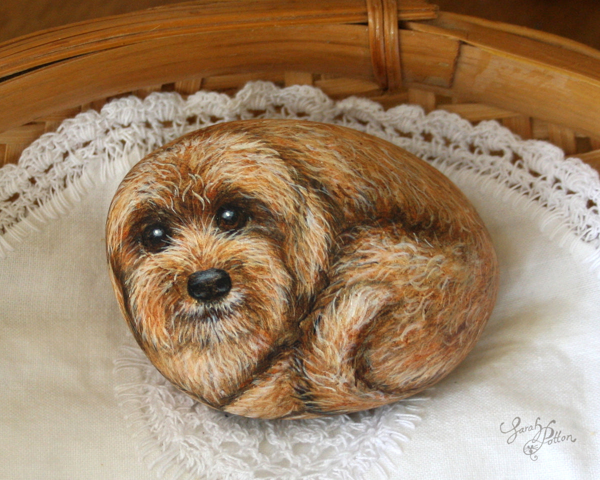 Dog Paint Red Rocks Cavoodle Dog Painted Rock Ornament - Cavapoo Art – Mousewhisker Studio