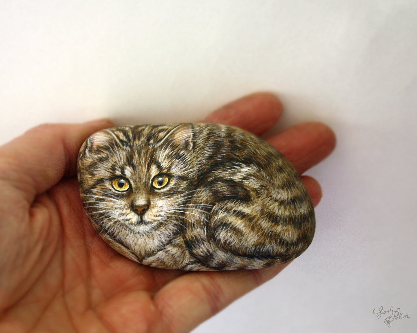 Brown Tabby Cat Painted Stone