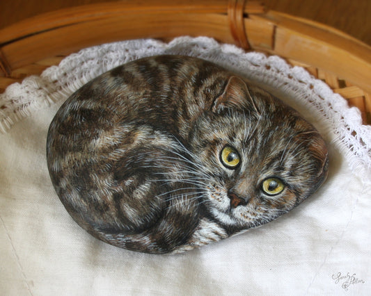 Tabby Cat Painted Rock