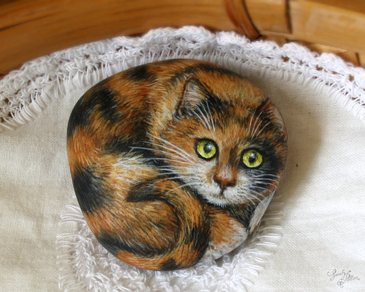 Tortoiseshell Cat Painted Stone