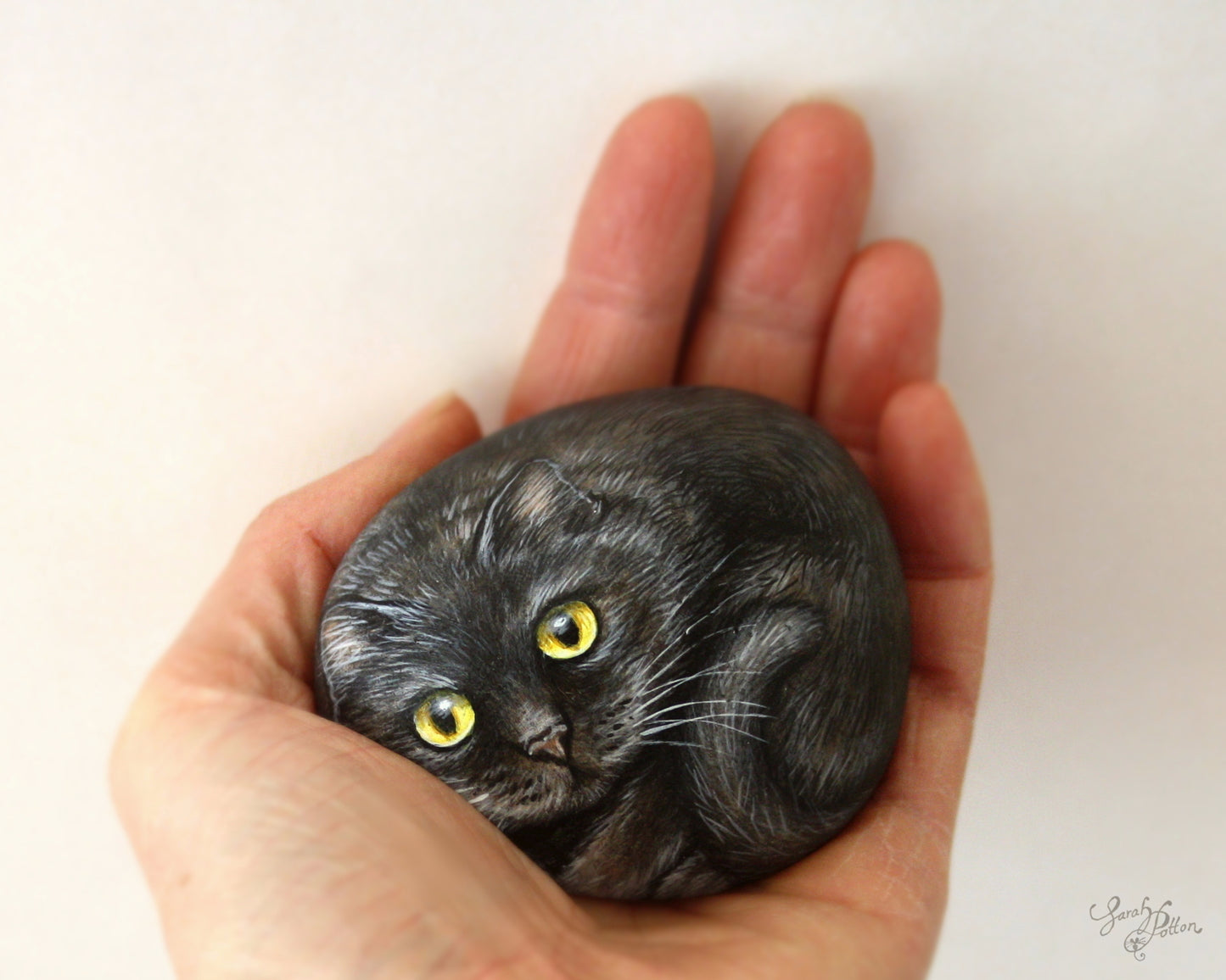 Black Cat Painted Rock