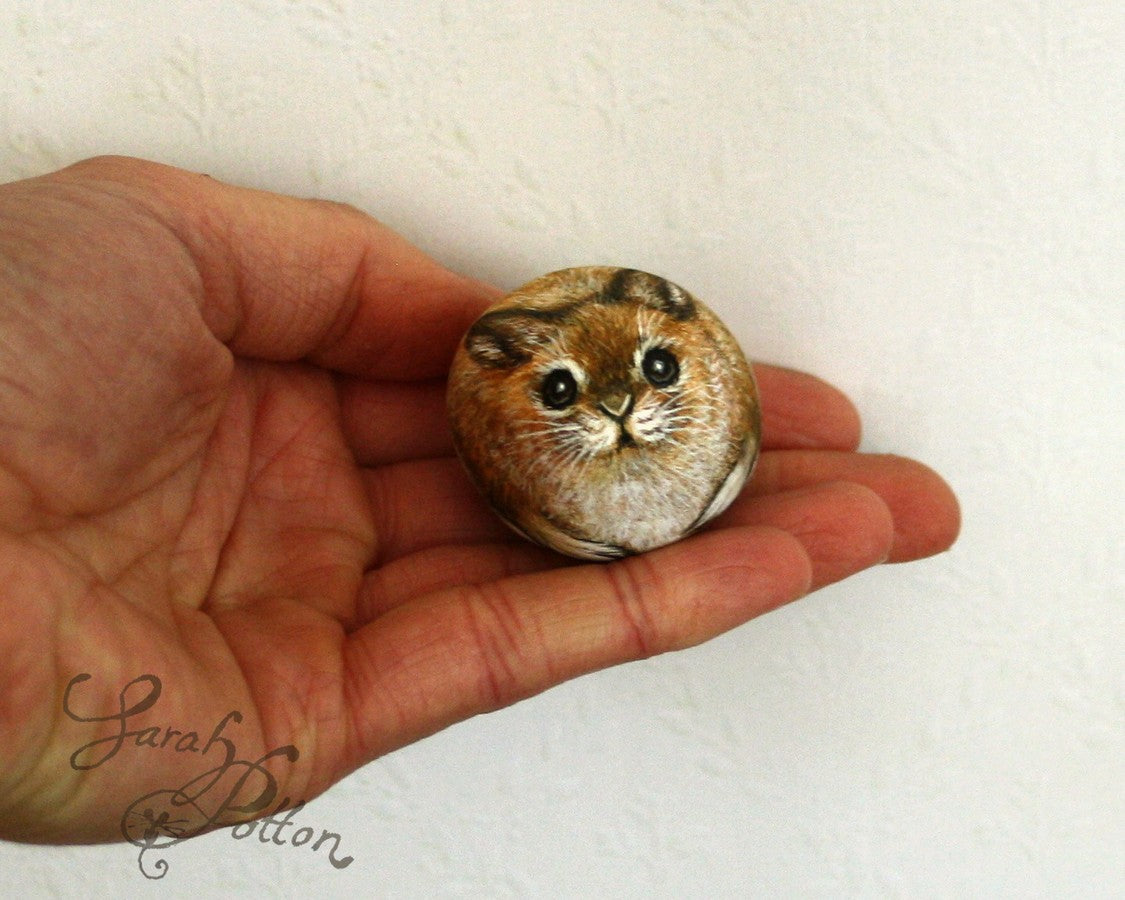 ginger bunny painted rock by mousewhisker studio