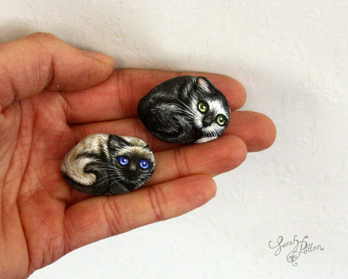 tiny cat painted rocks