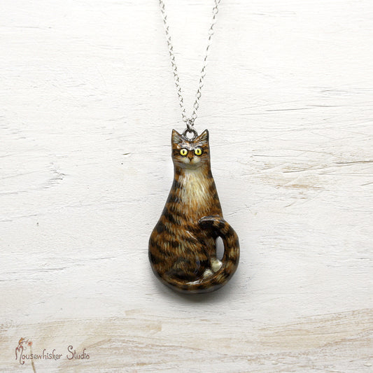 Brown Tabby Cat Necklace - Made in NZ