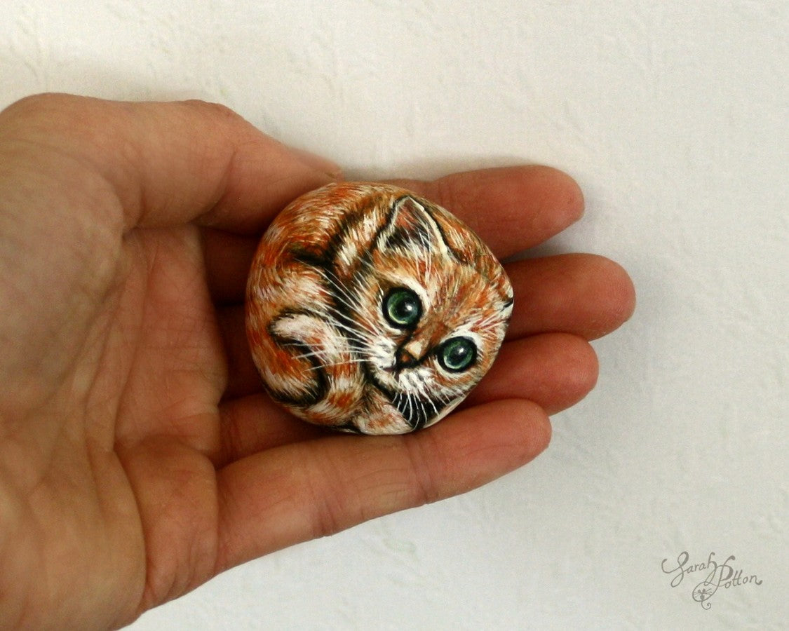 ginger tabby kitten - stone painting art