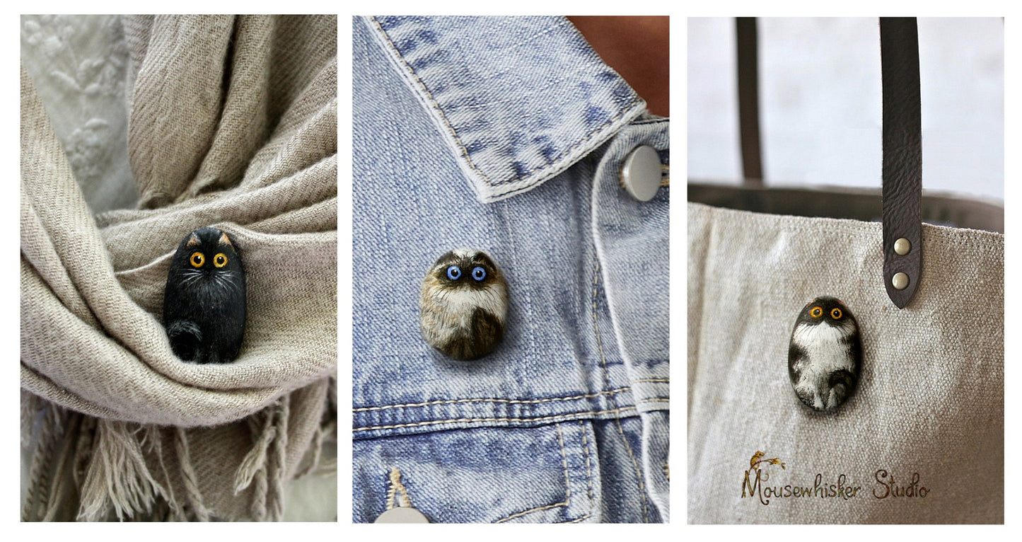Cat Pebble Pin / Necklace