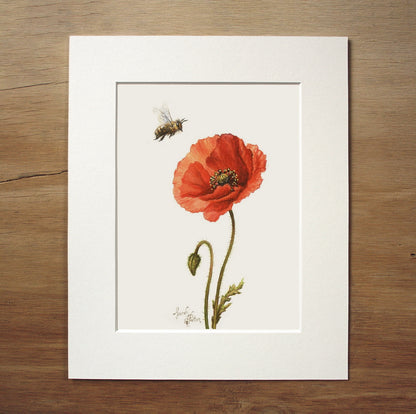 Original Painting - Red Poppy & Bee