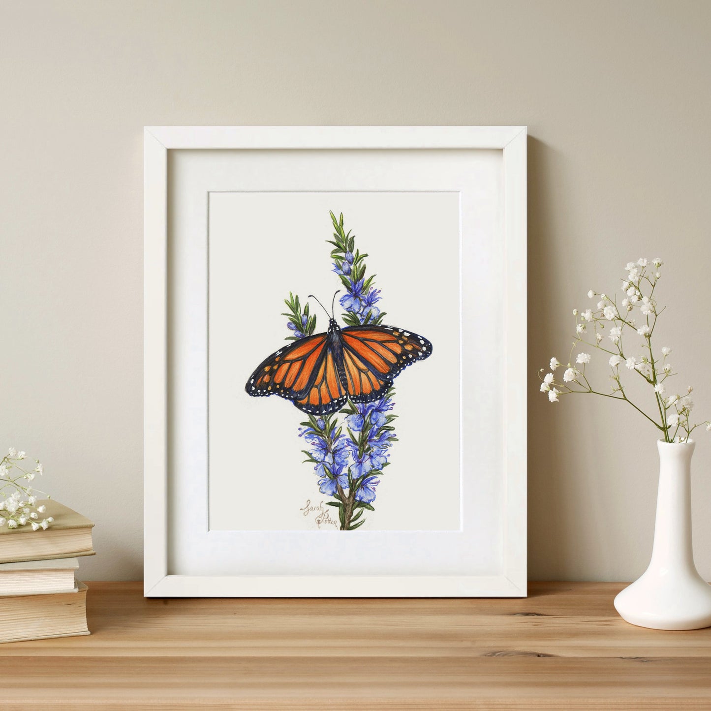 Original Painting - Monarch Butterfly & Rosemary