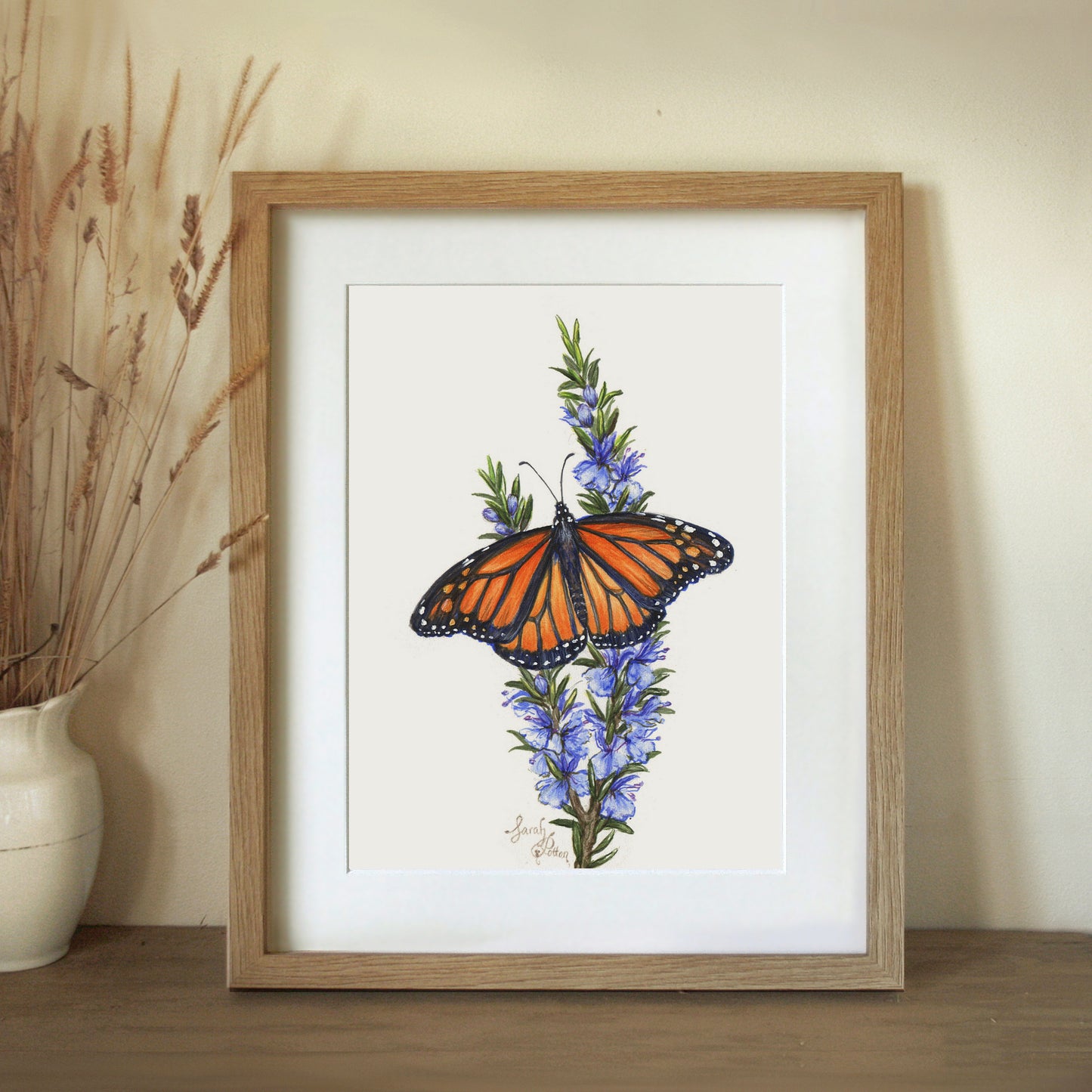 Original Painting - Monarch Butterfly & Rosemary