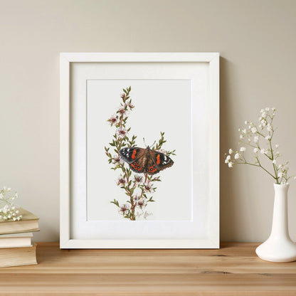Original Painting - Red Admiral Butterfly & Manuka