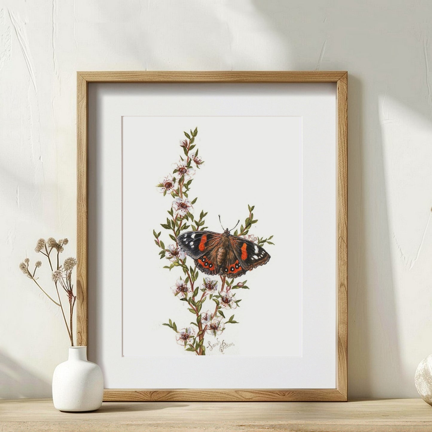 Original Painting - Red Admiral Butterfly & Manuka