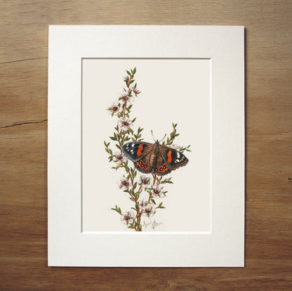 Original Painting - Red Admiral Butterfly & Manuka